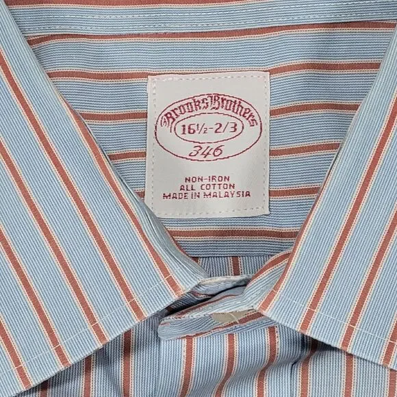 Brooks Brothers Shirt Mens 16.5 Blue White Striped Dress Button Up Long Sleeve - Picture 2 of 7